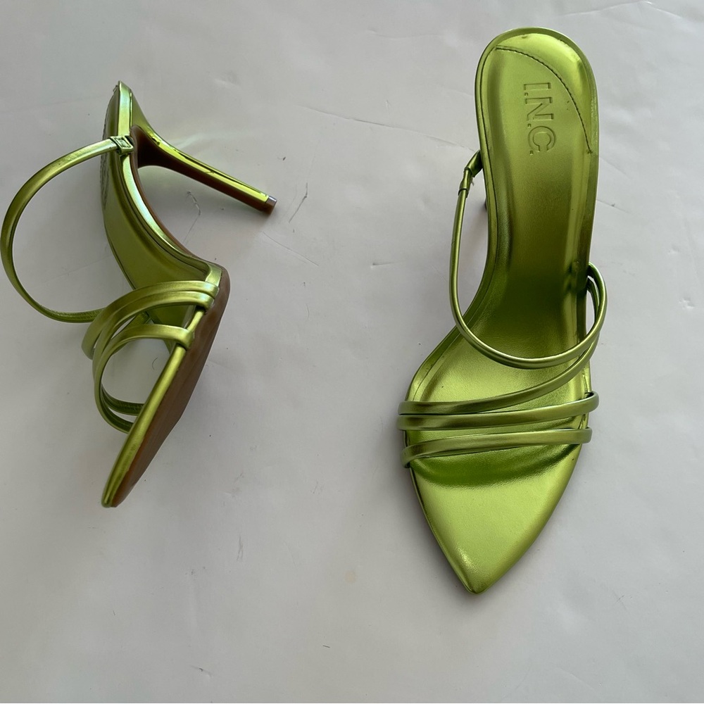 INC Lime Green Strappy Open-toe Kitten Heels Sandals - Picture 5 of 7